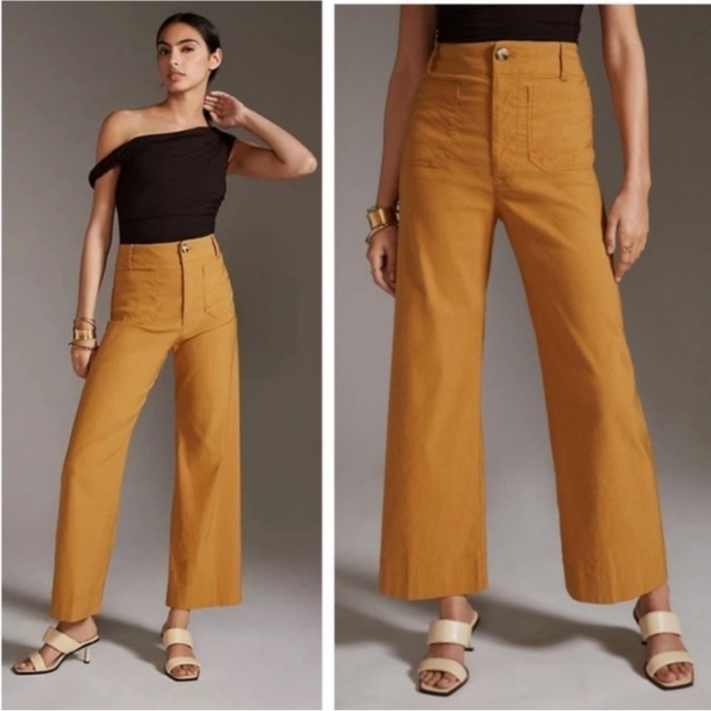 ❤️ ANTHROPOLOGIE COLETTE HIGH RISE WIDE LEG LINEN BLEND CROP PANTS, 12P(31P)